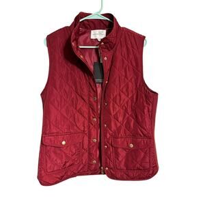 Adrienne Vittadini Red Vest Zip & Button Up Quilted Size Large NWT